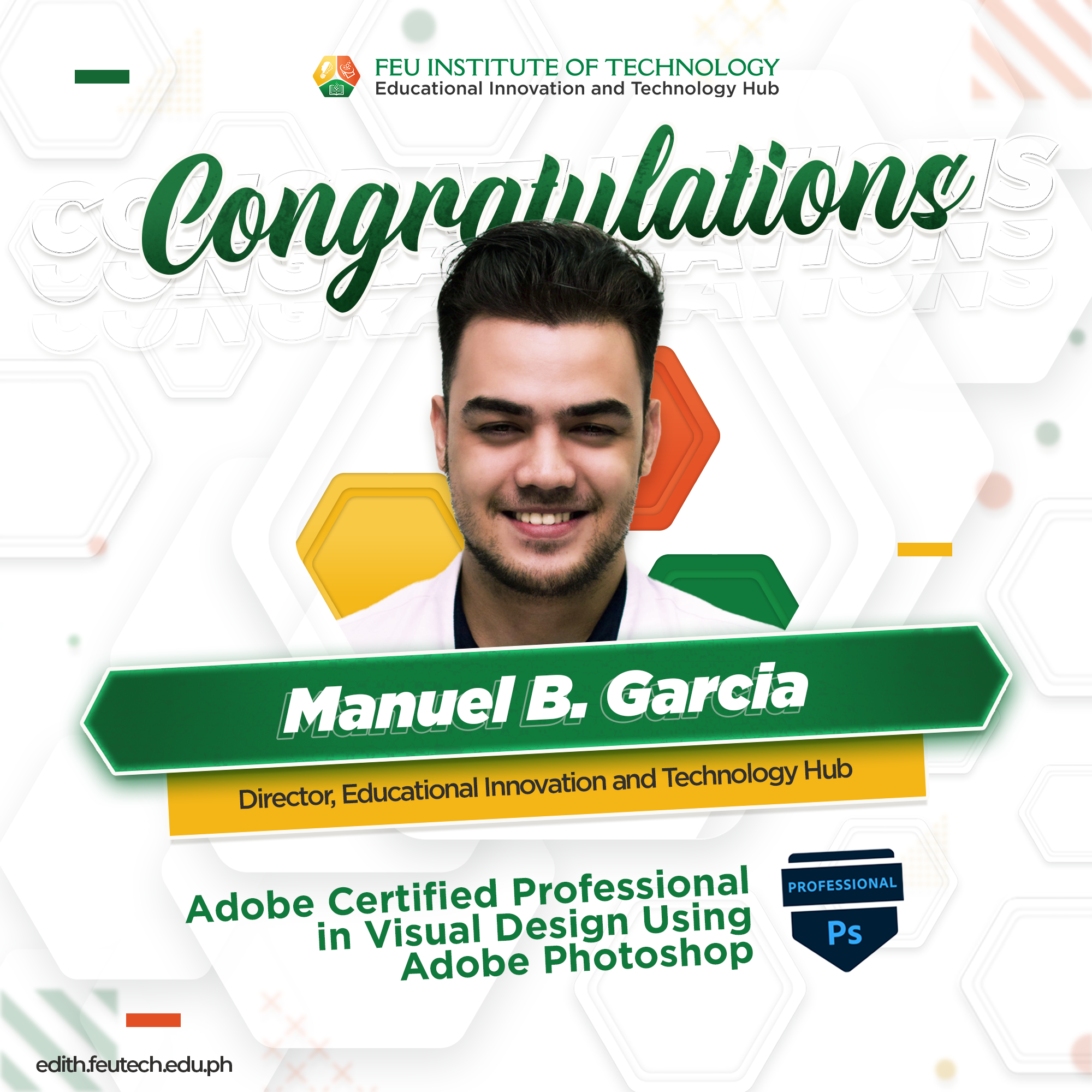 Dr. Manuel B. Garcia is now an Adobe Certified Professional in Visual Design Using Adobe Photoshop
